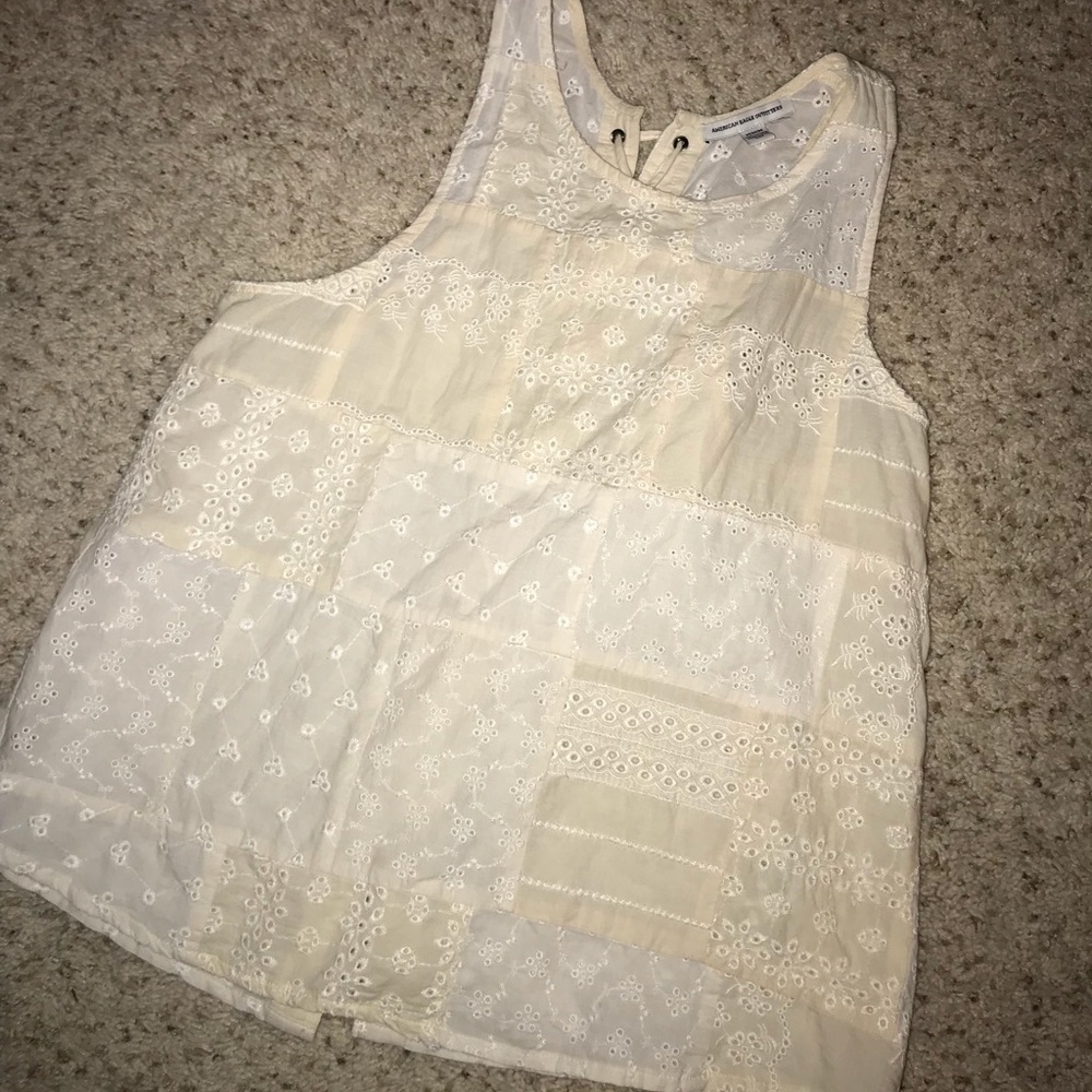 White/off white laced down tank top